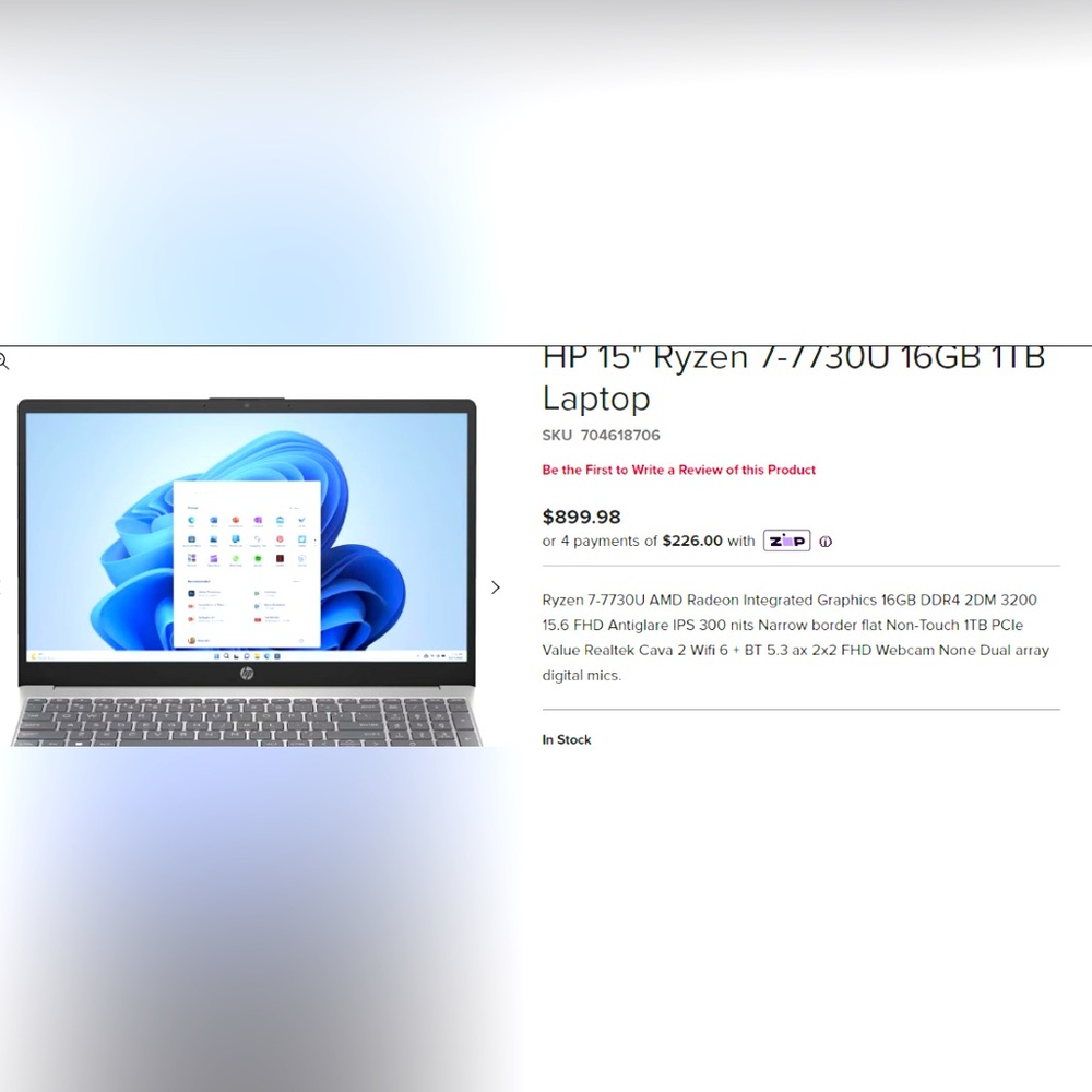 NEW IN BOX 15” HP laptop 16GB RAM, 1TB storage